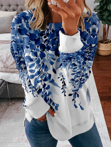 

Casual Crew Neck Floral Sweatshirt, Aqua blue, Hoodies & Sweatshirts