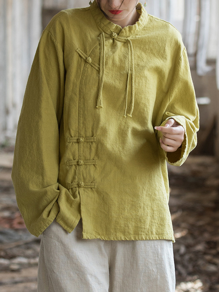 

Linen Cotton And Linen Shirt, Yellow, Long/Full Length Sleeve