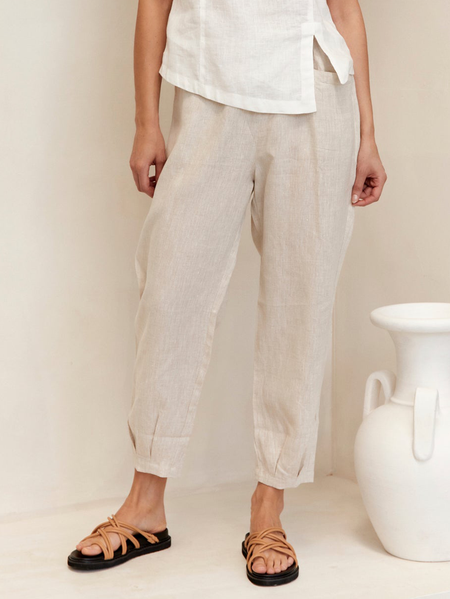 

Plain Linen Linen Loose Pants, Oatmeal, Pants