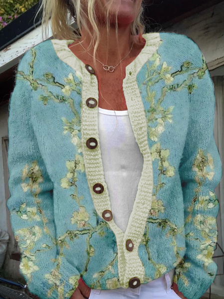 

Green floral Knitted Casual Cardigan, Cardigans