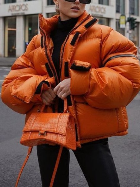 

Plain Casual Loose Padded Jacket, Orange, Padded Jackets