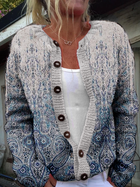 

Ethnic Geometry Knitted Casual Cardigan, Blue, Cardigans