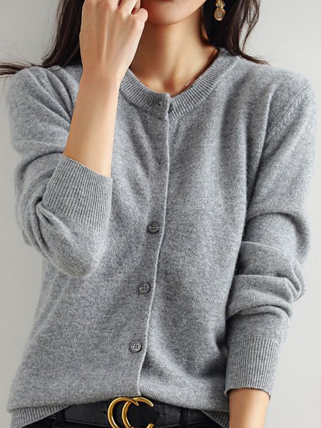 

Women Yarn/Wool Yarn Plain Long Sleeve Comfy Casual Buckle Cardigan, Deep gray, Cardigans