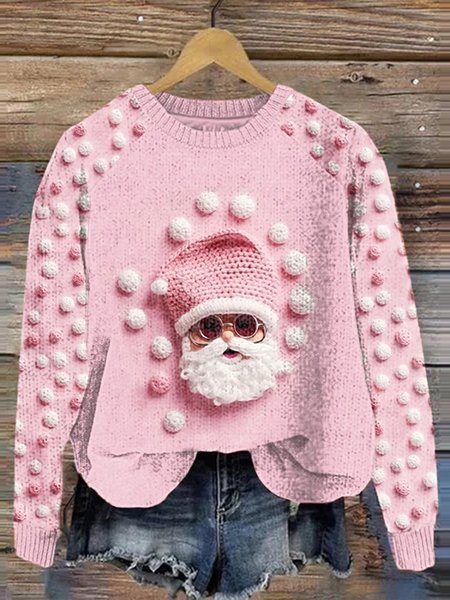 

Cute Pink Santa Knitted Sweater, Sweaters