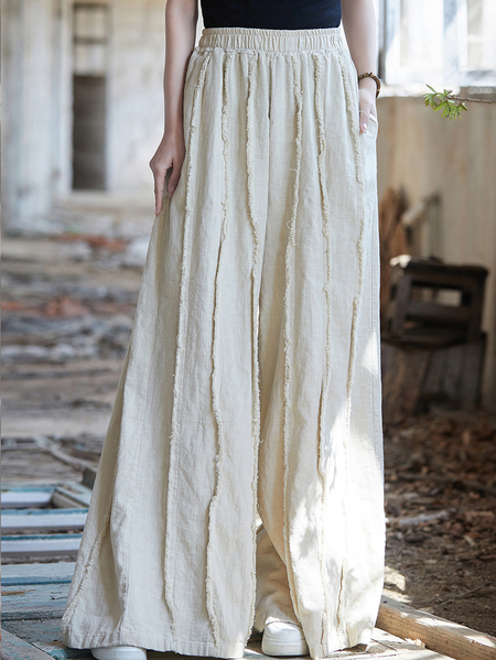

Loose Cotton And Linen Linen Pants, White, Pants