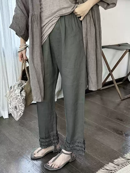 

Plain Linen Loose Linen Pants, Brown, Pants