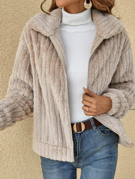 

Women's Spring/Fall Outerwear Casual Plain Long Sleeve Hoodie Jacket, Apricot, Jackets