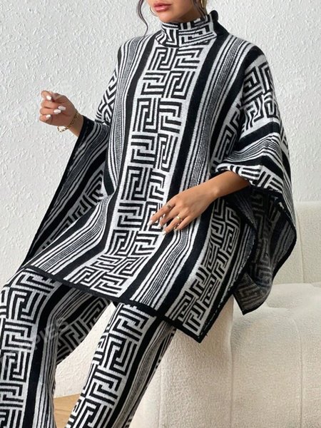 

Casual Raglan Sleeve Abstract Graphic Sweater, Black, Pullovers