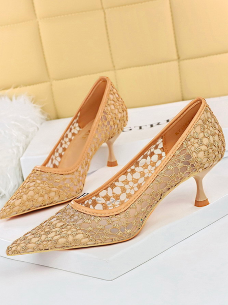 

Mesh Elegant Abstract All Season Flat, Khaki, Heels