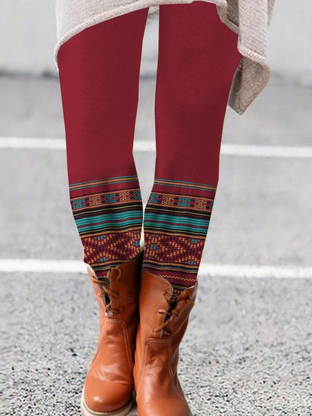 

Casual Ethnic Long Leggings, Wine red, Leggings