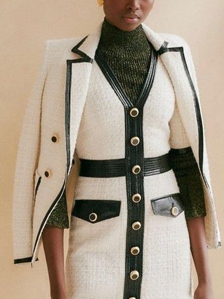 

Elegant Regular Fit Color Block Regular Sleeve Jacket, As picture, Jackets