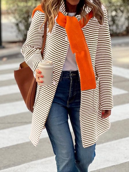 

Women's Spring/Fall Outerwear Casual Fluff/Granular Fleece Fabric Striped Long Sleeve Jacket, Brown, Jackets