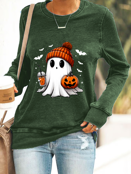 

Cute Ghost Halloween Casual Sweatshirt, Dark green, Hoodies&Sweatshirts