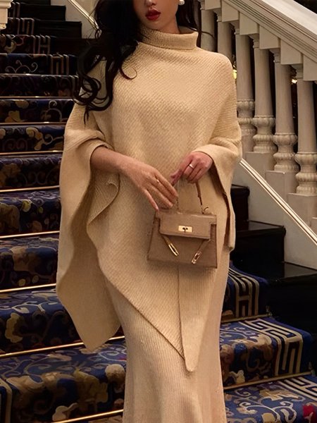 

Irregular Craftsmanship Turtleneck Elegant Loose Sweater, As picture, Pullovers