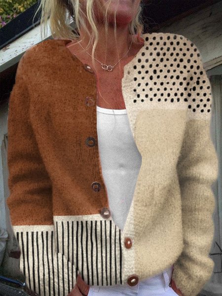 

Casual Others Polka Dots Loose Cardigan, Brown, Cardigans