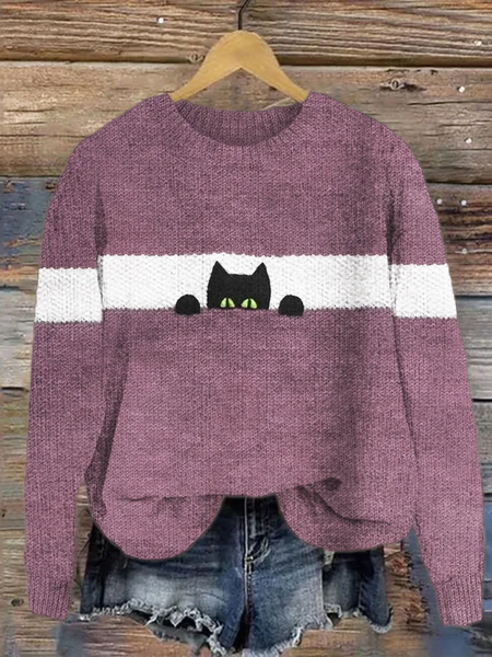 

Funny Cat Knit Cozy Sweater, Purple, Sweaters