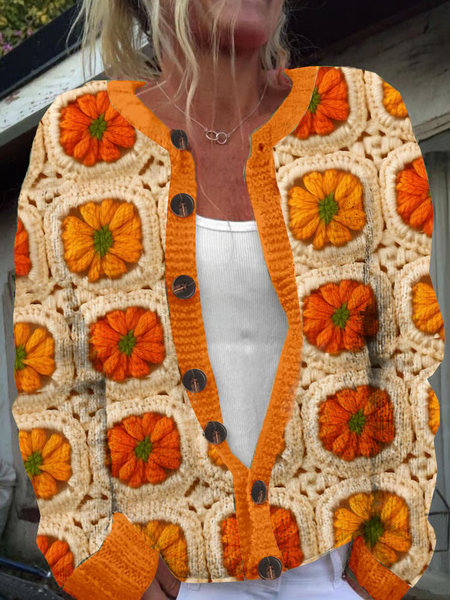 

Women's Pumpkin Knitted Print Cardigan, Orange, Cardigans