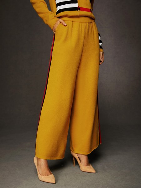 

Color Block Casual High Elasticity Long Knit Pants, As picture, Knit Pants