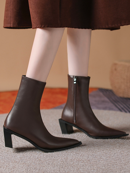 

Plain Leather Autumn Urban Fashion Boots, Brown, Boots