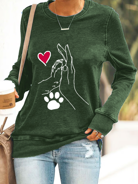 

Palm High-Fives Dog Paw Print Casual Sweatshirt, Dark green, Hoodies&Sweatshirts