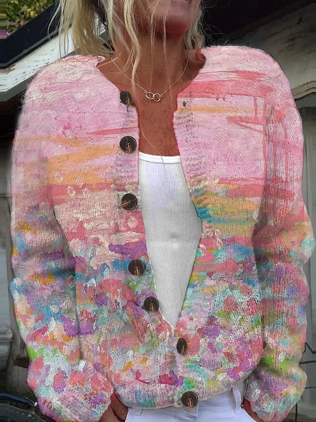 

Women's Pink Art Oil Painting Breast Cancer Sweater Knit Cardigan, Cardigans