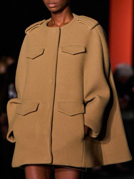 Urban Plain Crew Neck Loosen Coat, Brown, Coats