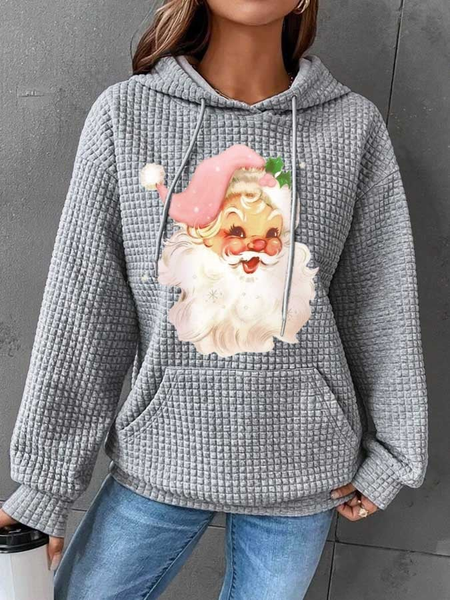 

Vintage Pink Santa Claus Print Hoodie, Gray, Hoodies&Sweatshirts