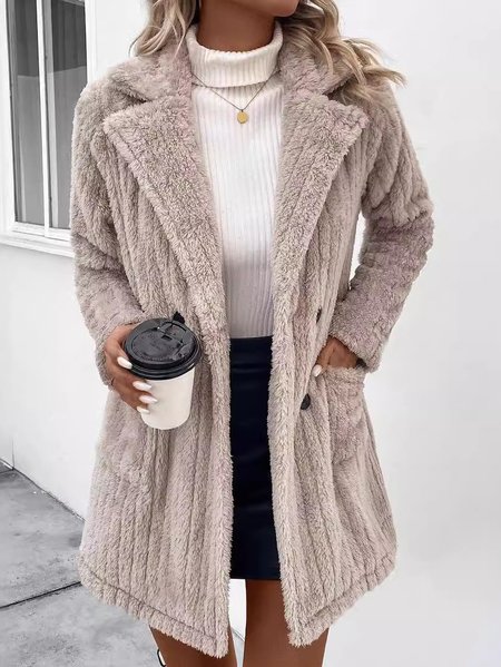 

Women's Plain Sherpa Jacket Buttoned Thicken Loose Teddy Jacket, Khaki, Outerwear