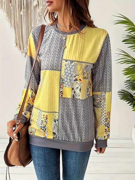 

Casual Crew Neck Floral Sweatshirt, Gray, Hoodies & Sweatshirts