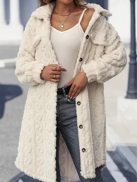 

Women's Plain Regular Fleece Loose Jacket, White, Outerwear