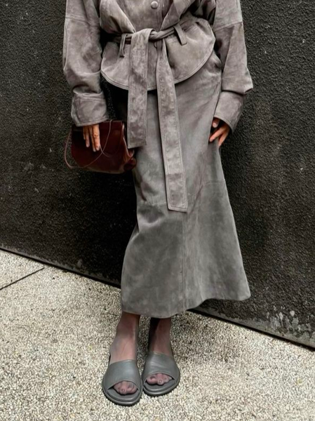 

Casual Plain Midi Skirt, Gray, Skirts