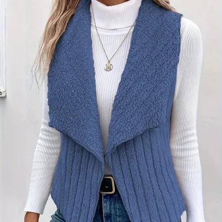 

Fluff/Granular Fleece Fabric Loose Casual Vest, Blue, Vests & Gilets