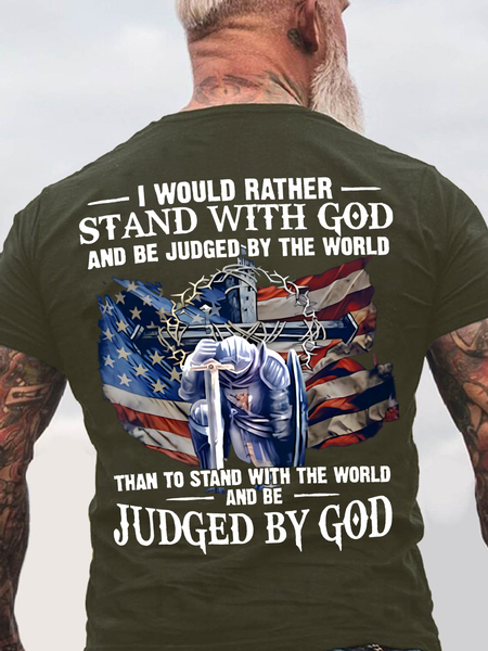 

Grandpa - I Would Rather Stand With God Back Cotton T-shirt, Army green, T-shirts