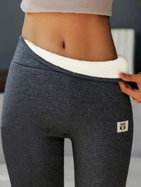 

Fleece Casual Knitted Plain Leggings, Gray, leggings