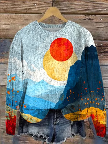 

Simple Landscape Painting Sweater, Blue, Sweaters