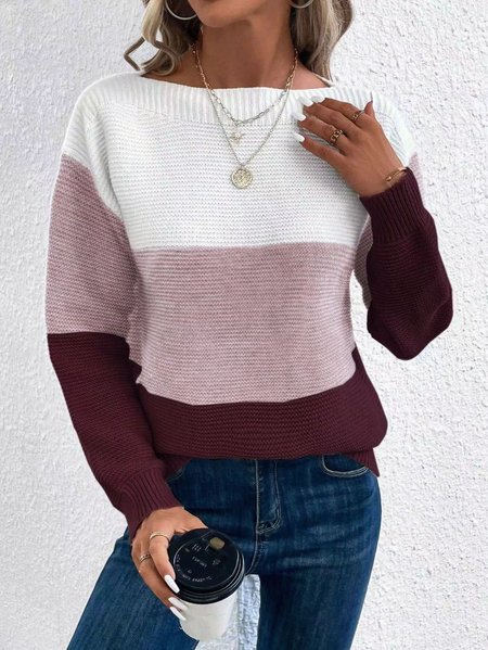 

Color Block Loose Casual Sweater, Red, Sweaters & Cardigans