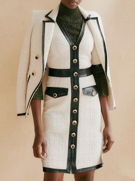 

Regular Fit Color Block Elegant Dress, As picture, Midi Dresses
