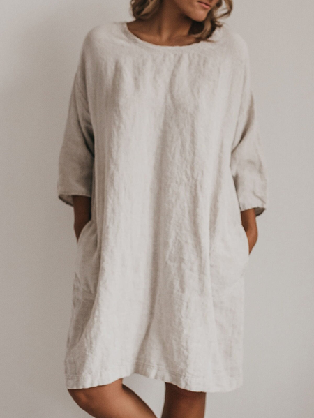 Linen Loose Linen Blouse, Oatmeal, Long/Full Length Sleeve