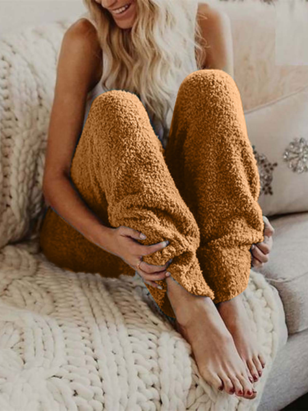 

Women Casual Plain Comfy Fleece Long Pants, Caramel, Pants