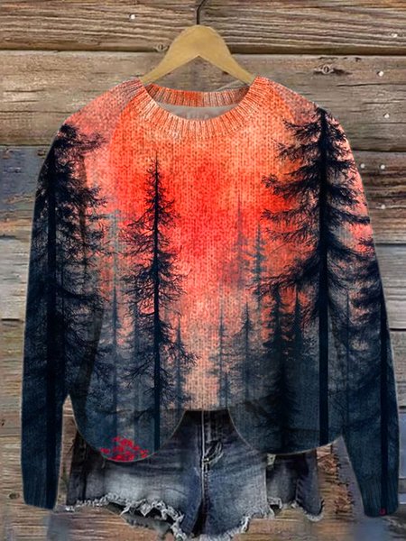 

Casual Knitted Landscape Painting Sweater, Pink, Sweaters