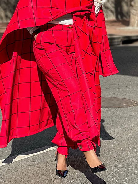 

Loose Plaid Urban Long Pants, Red, Pants