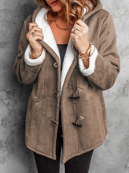 

Women's Plain Zip Up Hoodie Buttoned Fleece Loose Jacket, Brown, Outerwear