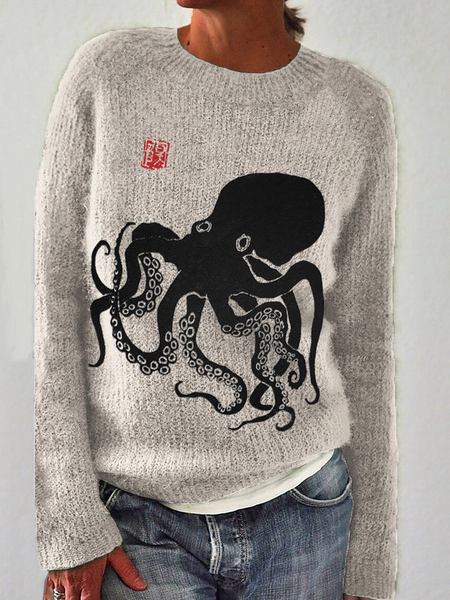 

Women Knitted Animal Long Sleeve Comfy Casual Sweater, Khaki, Sweaters