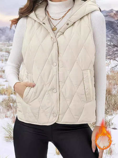

Women's Plain Fleece Loose Vest, Off white, Outerwear