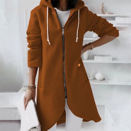 

Plain Loose Hoodie Casual Jacket, Deep brown, Outerwear