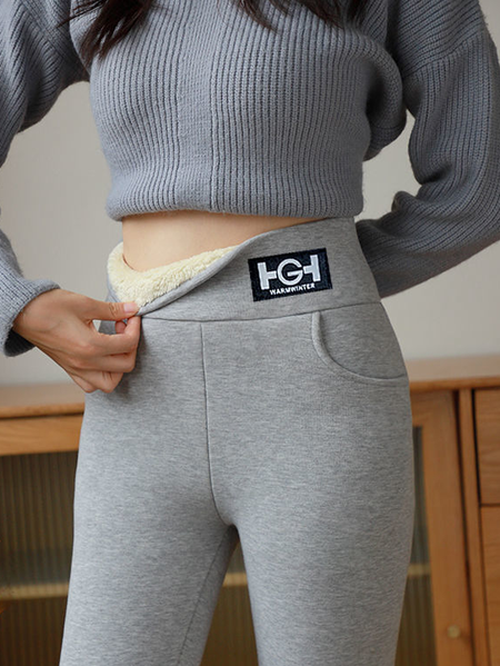 Women's Casual Plain Winter Long Leggings, Gray, Leggings