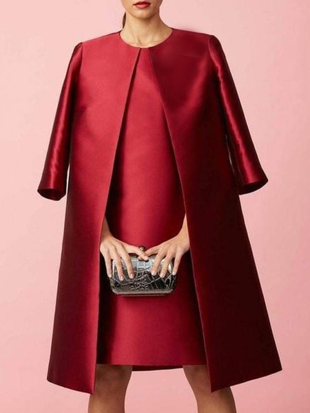 

Regular Sleeve Plain Elegant Regular Fit Trench Coat, Red, Trench Coats