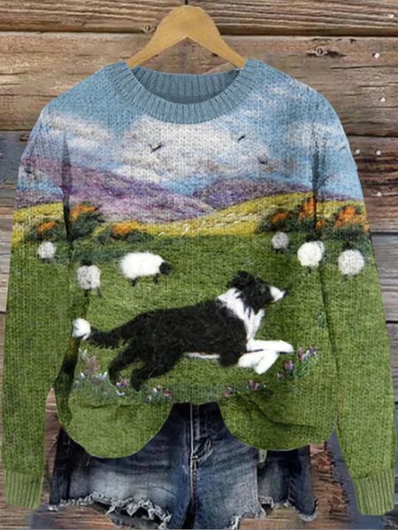 

Women's Crew Neck Animal Casual Spring/Fall Long Sleeve Sweatshirt, Green, Sweatshirts & Hoodies