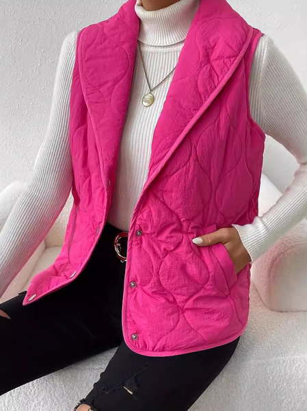

Women's Plain Fleece Loose Vest, Pink, Outerwear