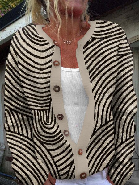 

Women 3D Printing Long Sleeve Comfy Casual Buttoned Cardigan, Khaki, Outerwear